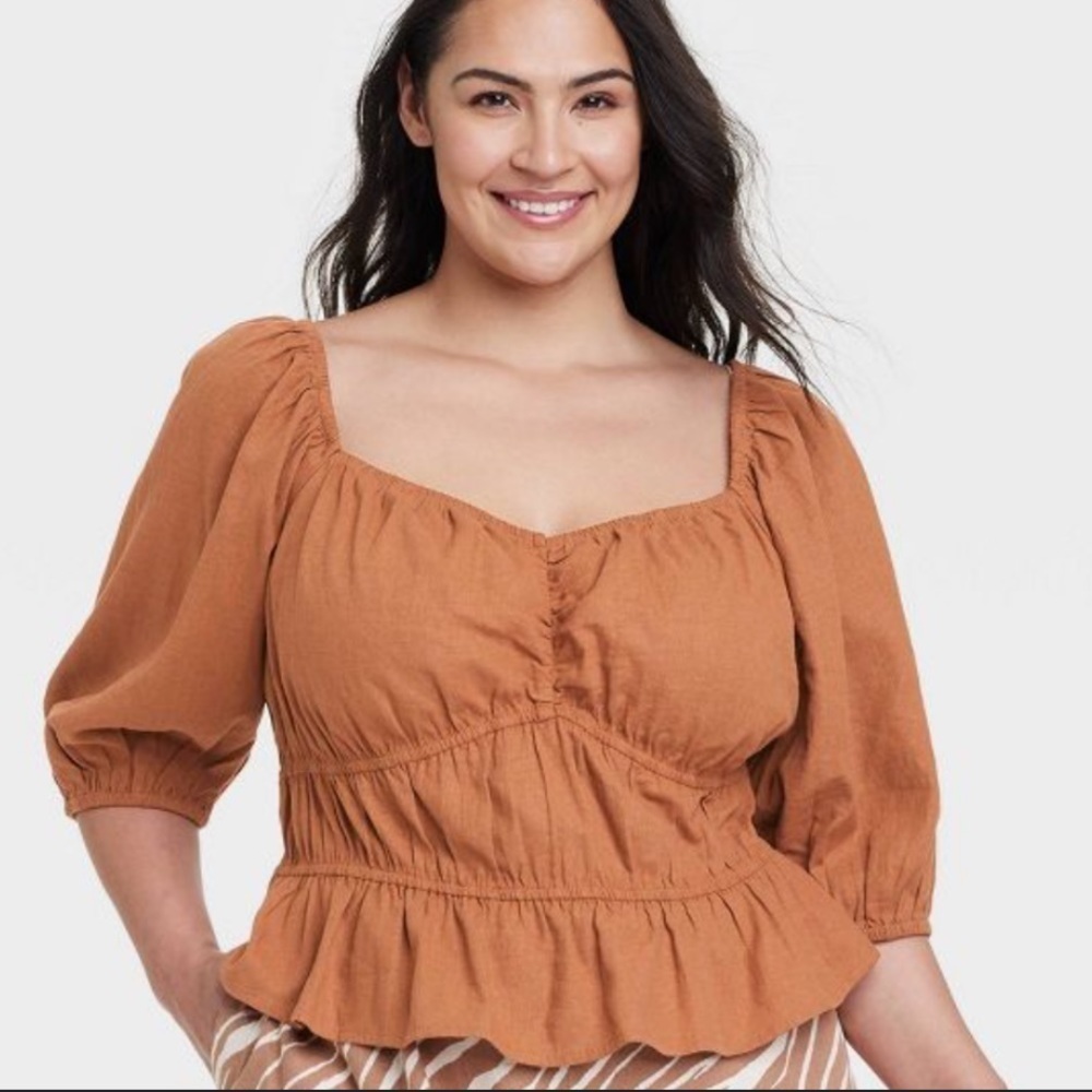 0310 - A NEW DAY Women’s XL brown Puff Sleeve Blouse